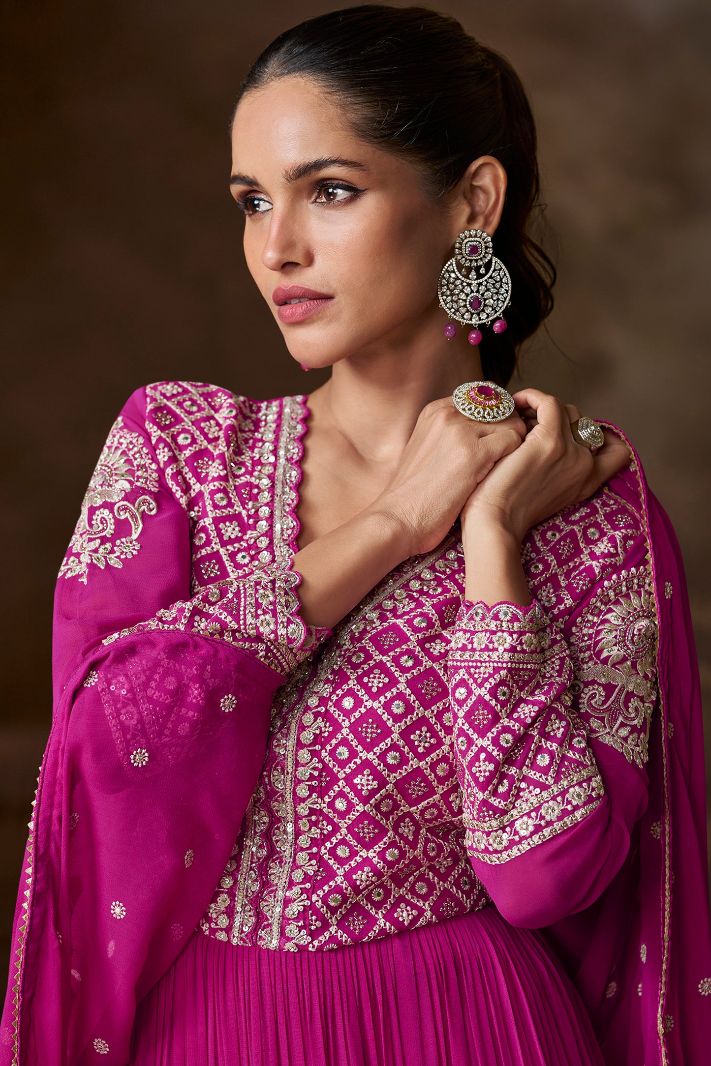 Dress for wedding gown pink anarkali front full look