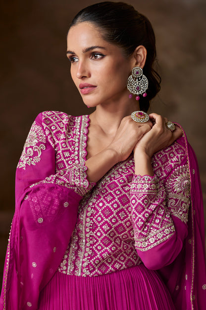 Dress for wedding gown pink anarkali front full look