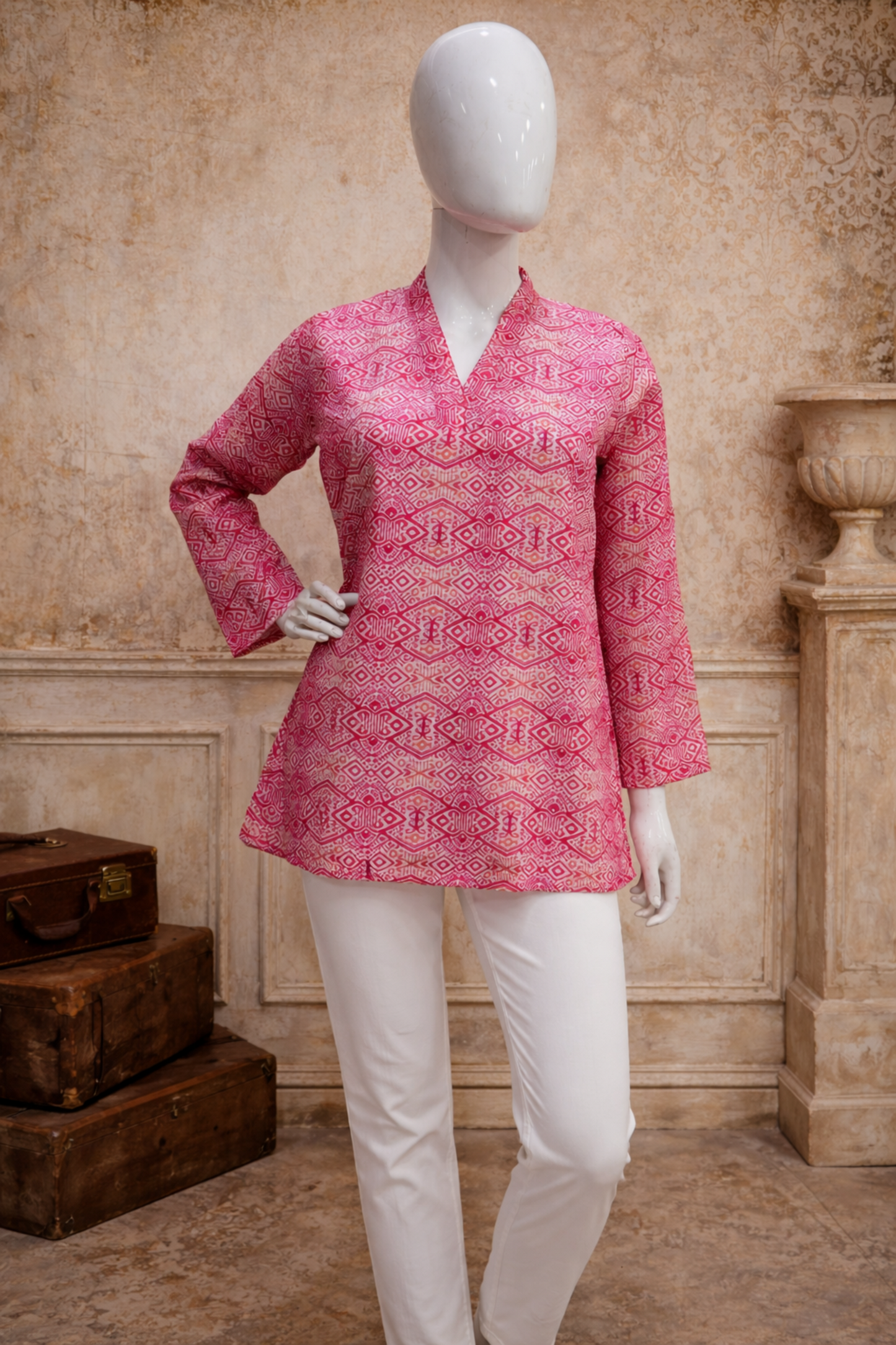office wear women top pink minimal print styling