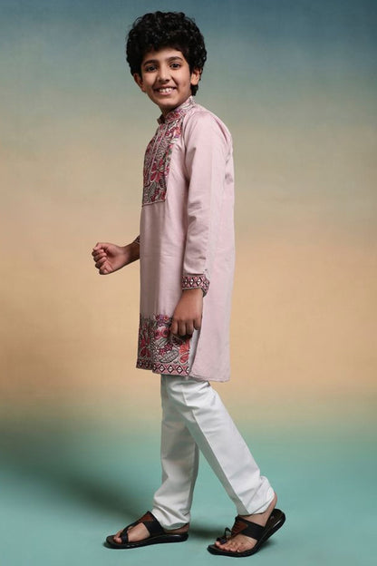 Baby Pink India Kurta With White Pajama