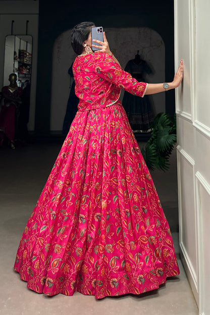 floral print lehenga fabric texture in tussar silk