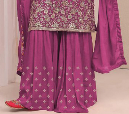 Heavy Chinon fabric detail on pink sharara suit