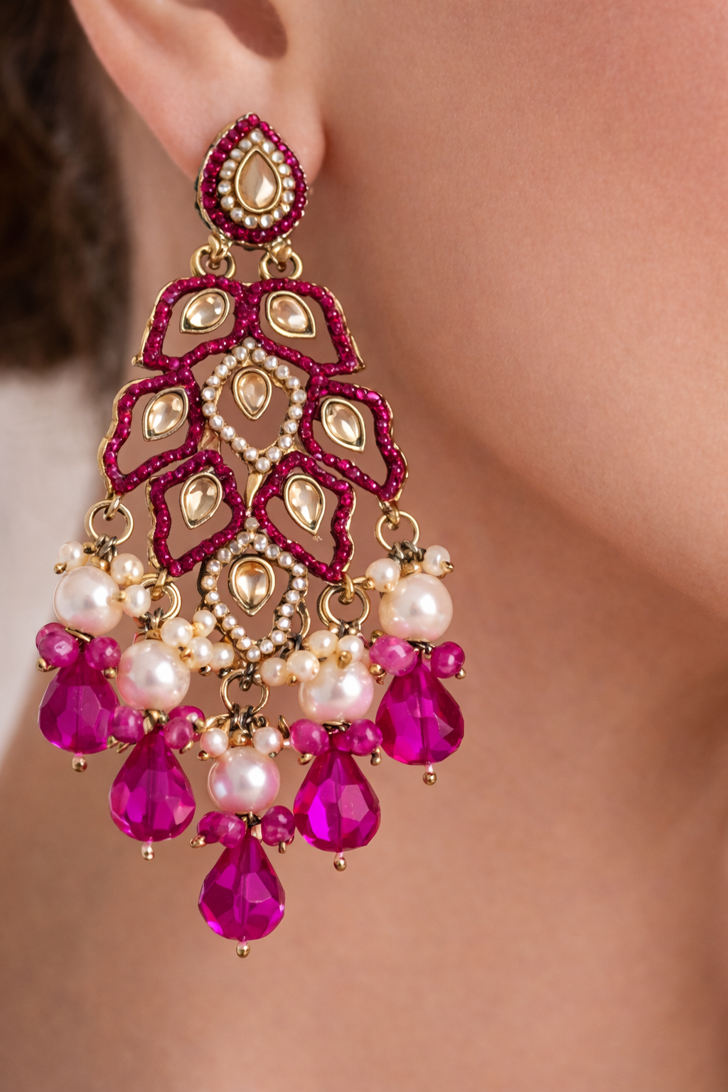 statement kundan earrings with pearl accents