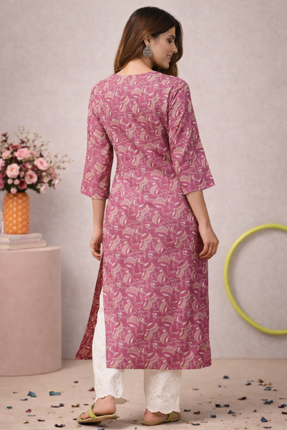 pink kurti back view printed pattern design