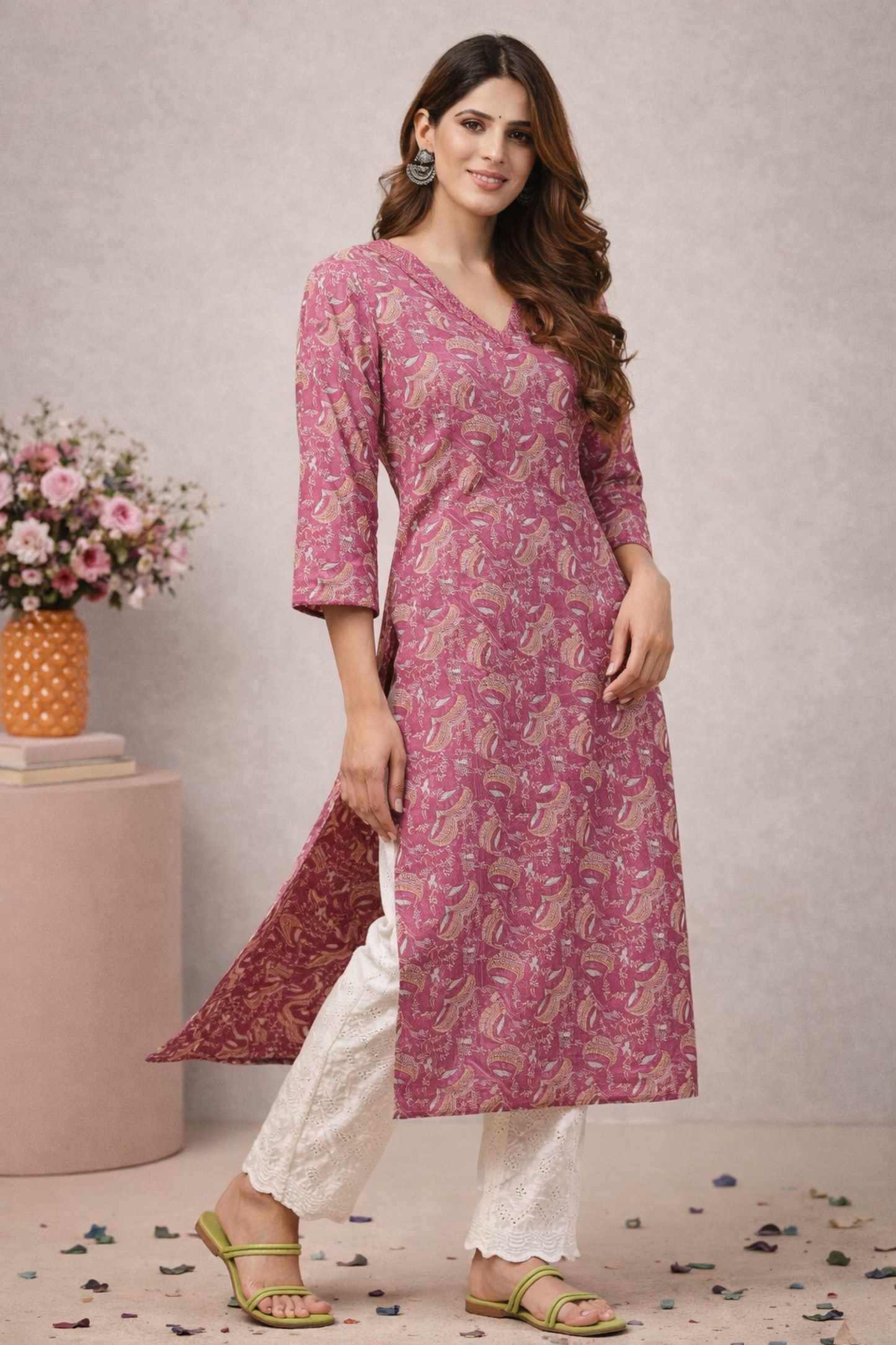kurti for women pink full length straight style
