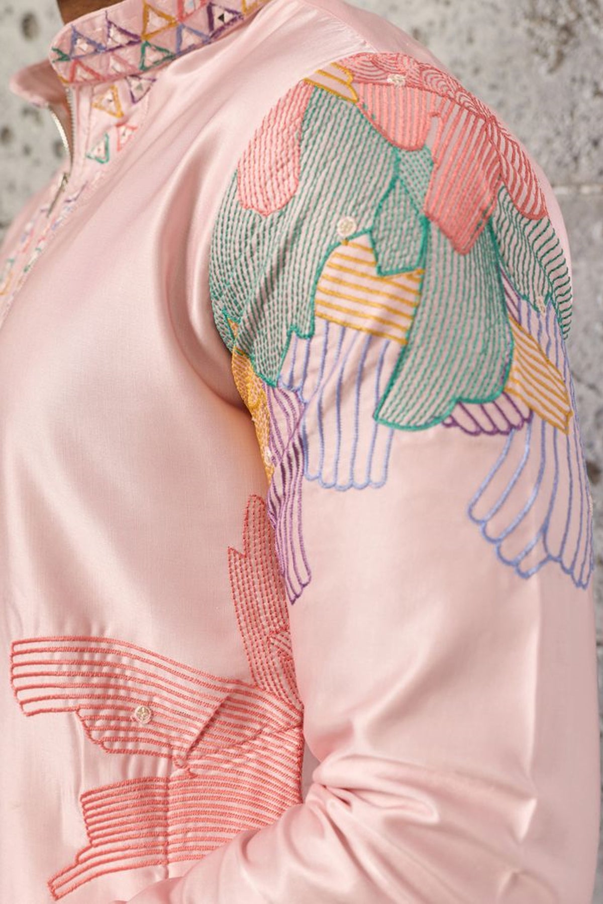 Pink embroidered kurta detail