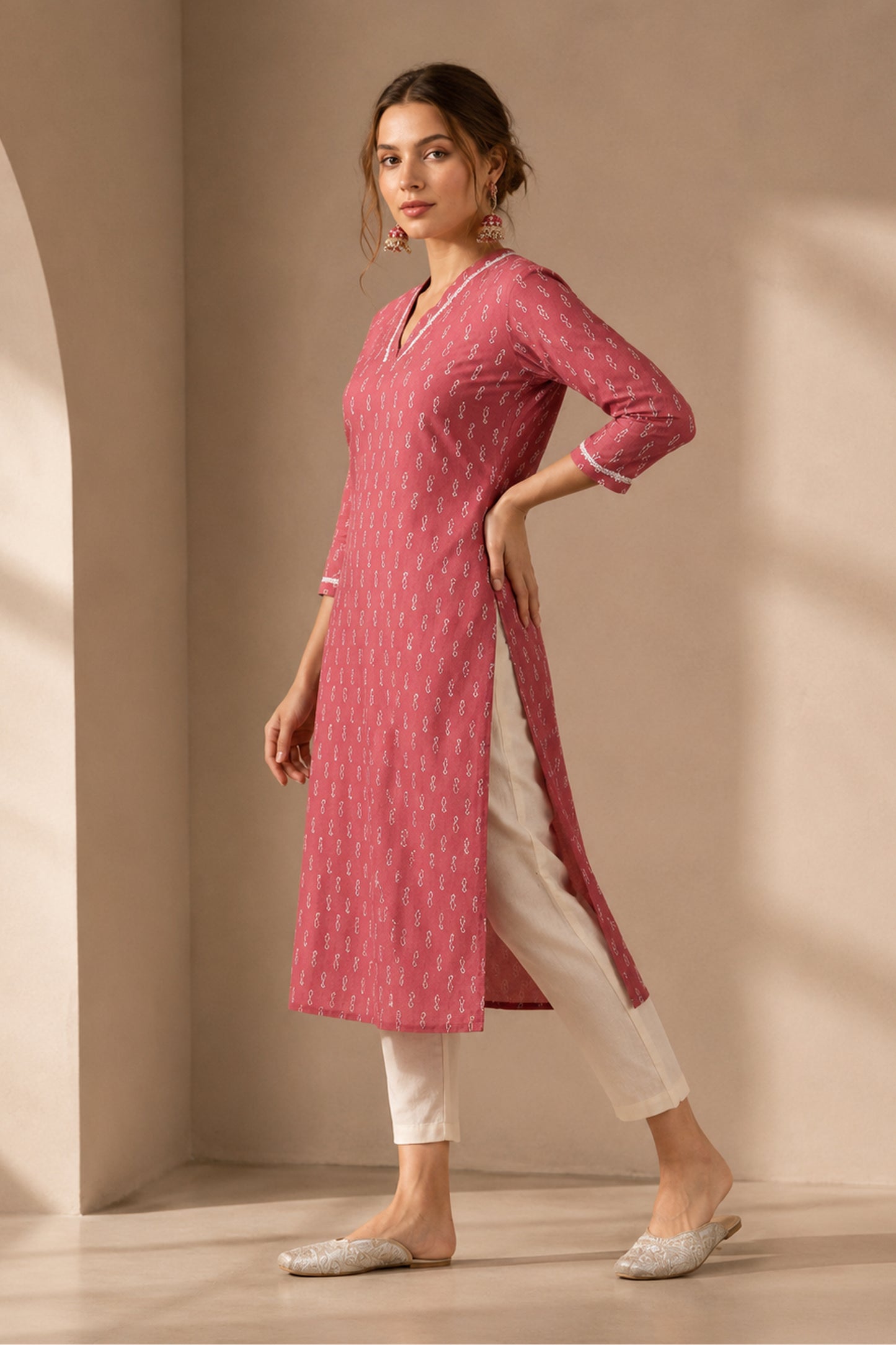 Straight fit kurti for women styled with white trousers