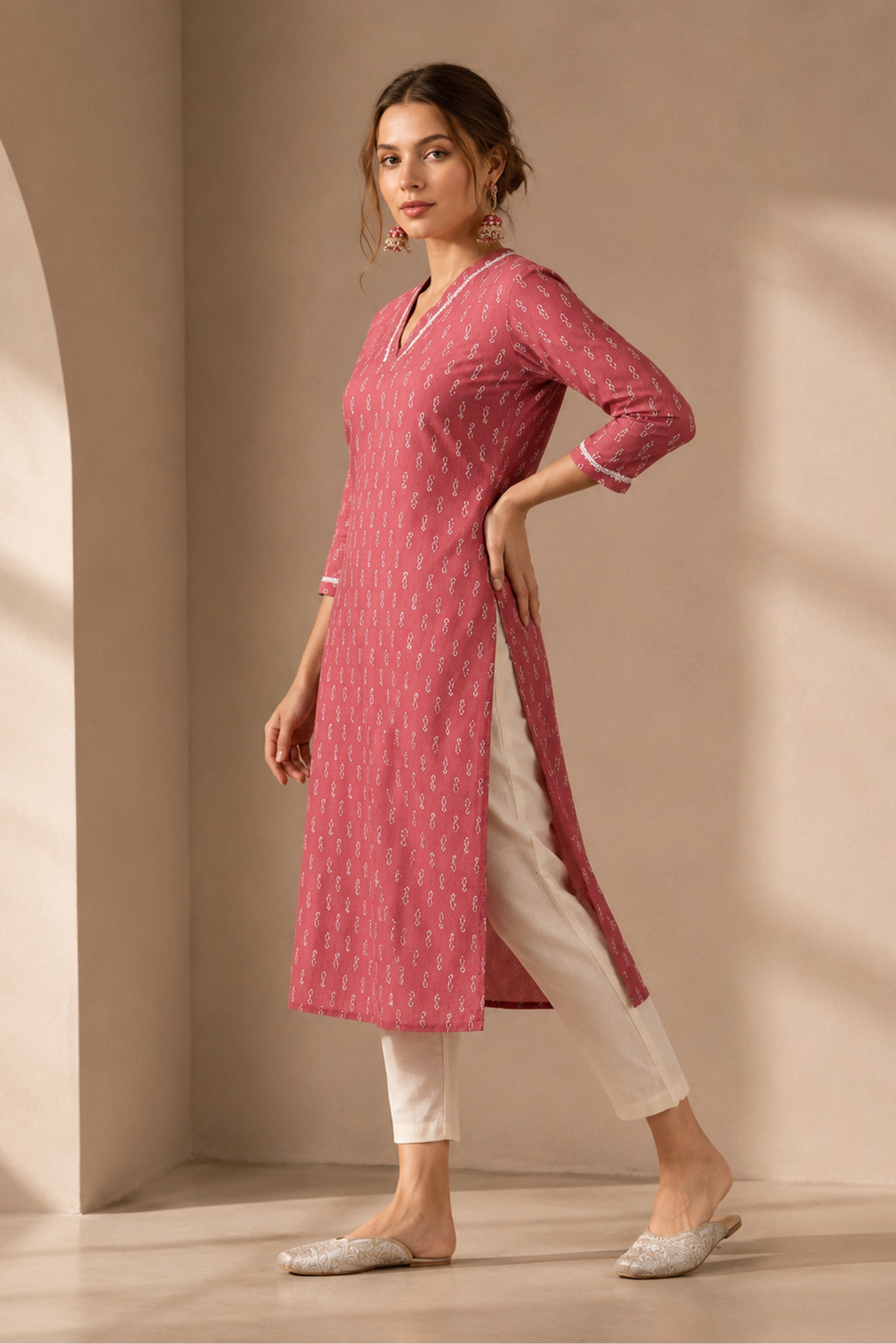 Straight fit kurti for women styled with white trousers