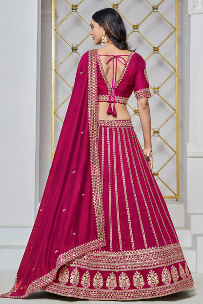 Back view of lahenga choli in dark pink tone