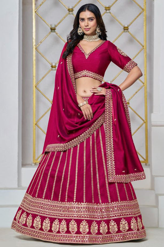 Pink lahenda choli front view in dark pink shade