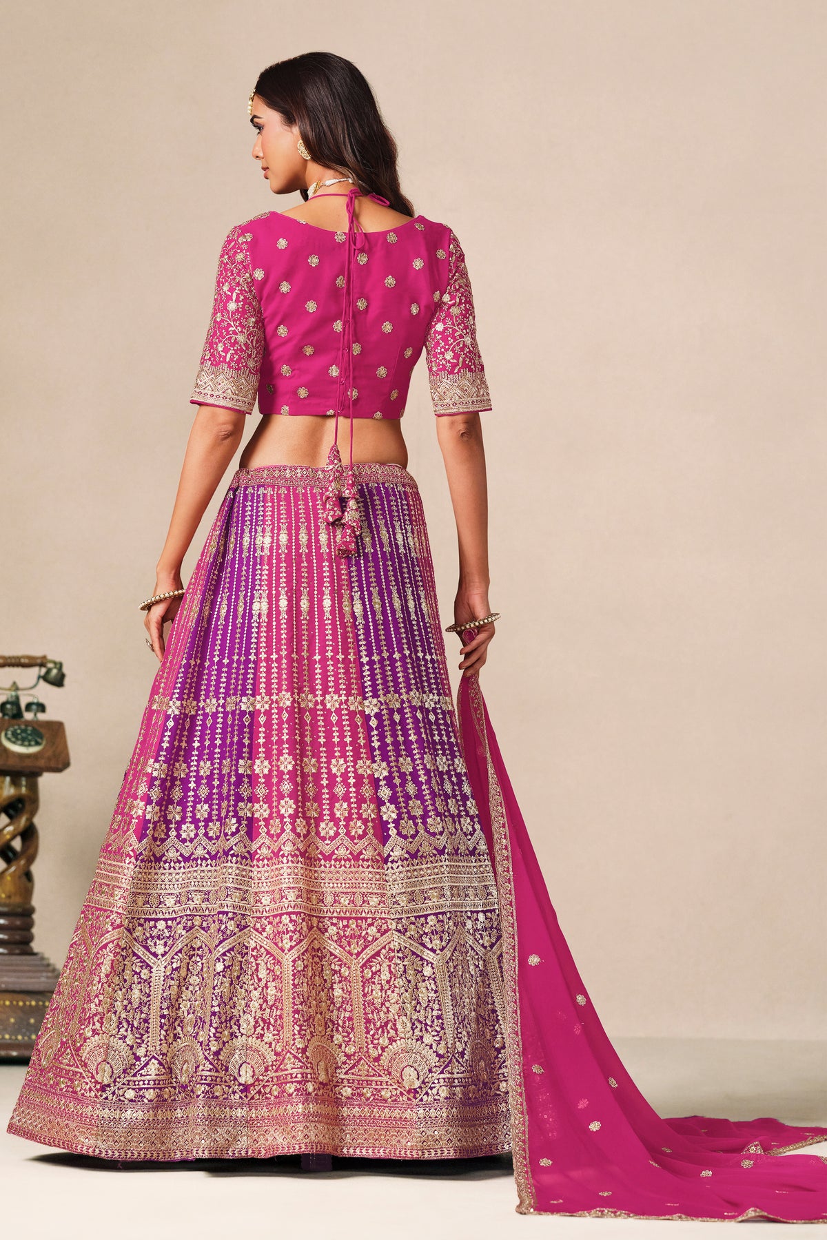 Back view of the pink lehenga choli blouse