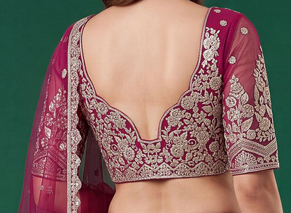 Pink soft net lehenga fabric close-up