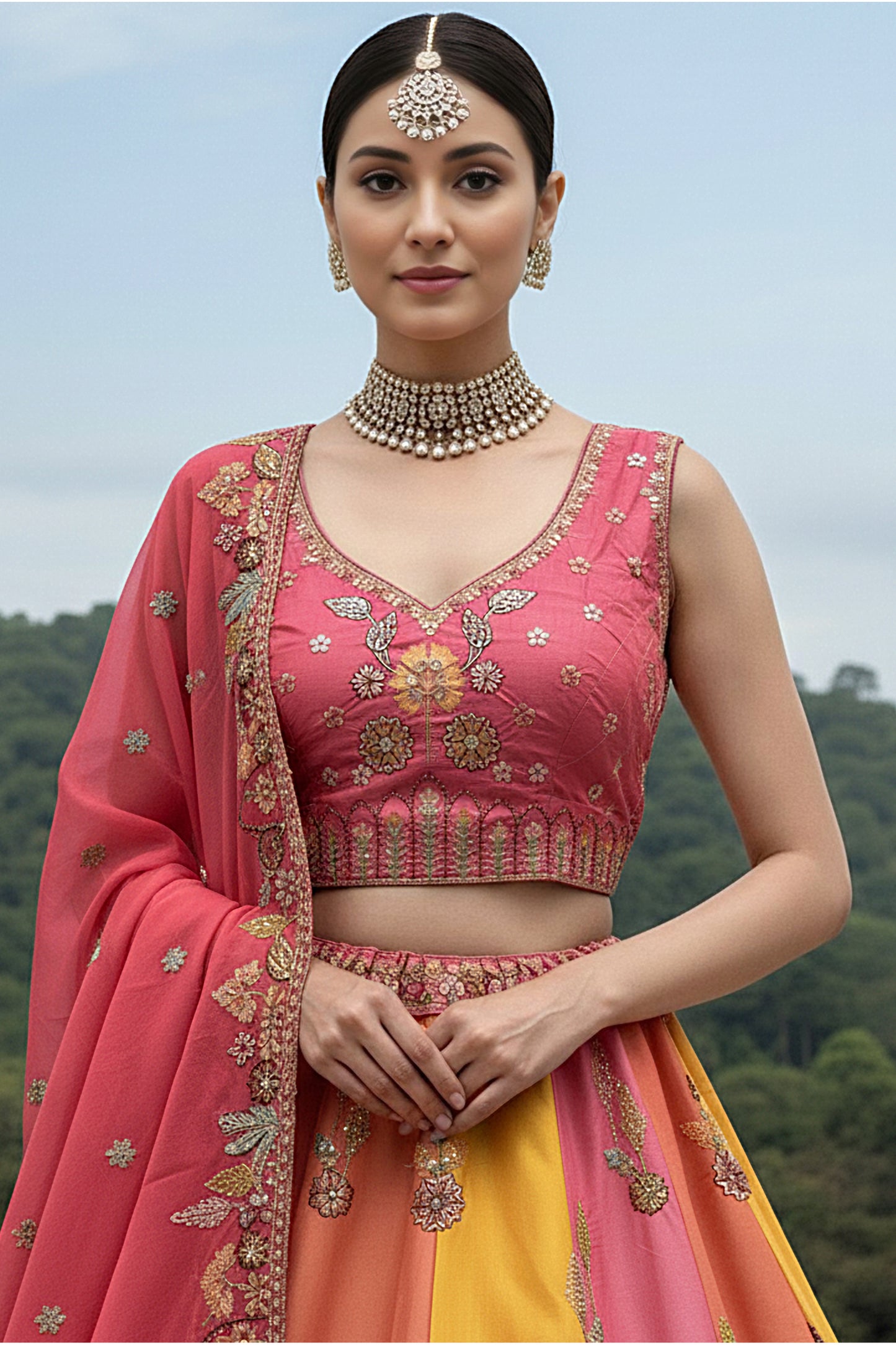 light pink lehenga outfit for engagement party styling