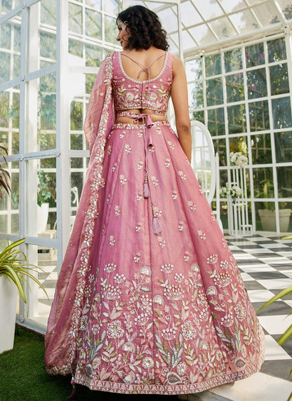 pink lehenga skirt flare and detailing view
