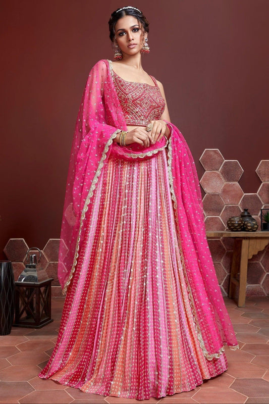 pink lehenga cholis with digital print full outfit view