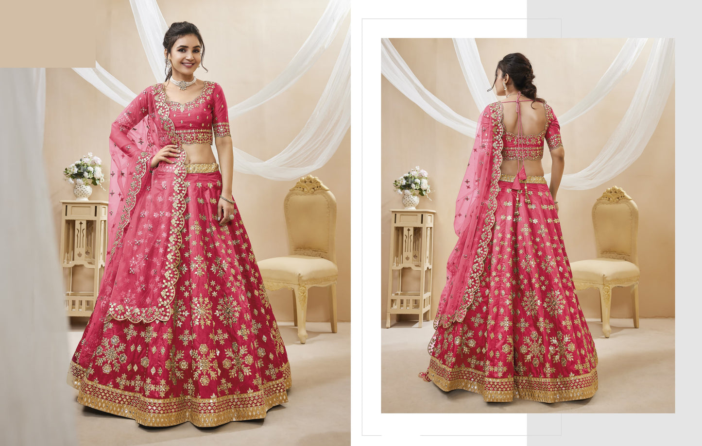 pink lehenga styled for evening reception event