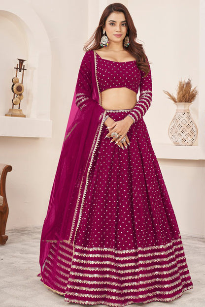 Pink lehenga for wedding front view with dupatta