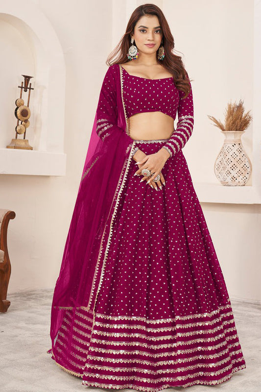 Pink lehenga for wedding front view with dupatta