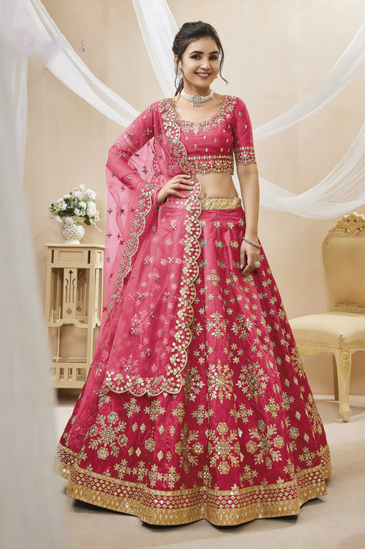 pink lehenga full front view with sequins work