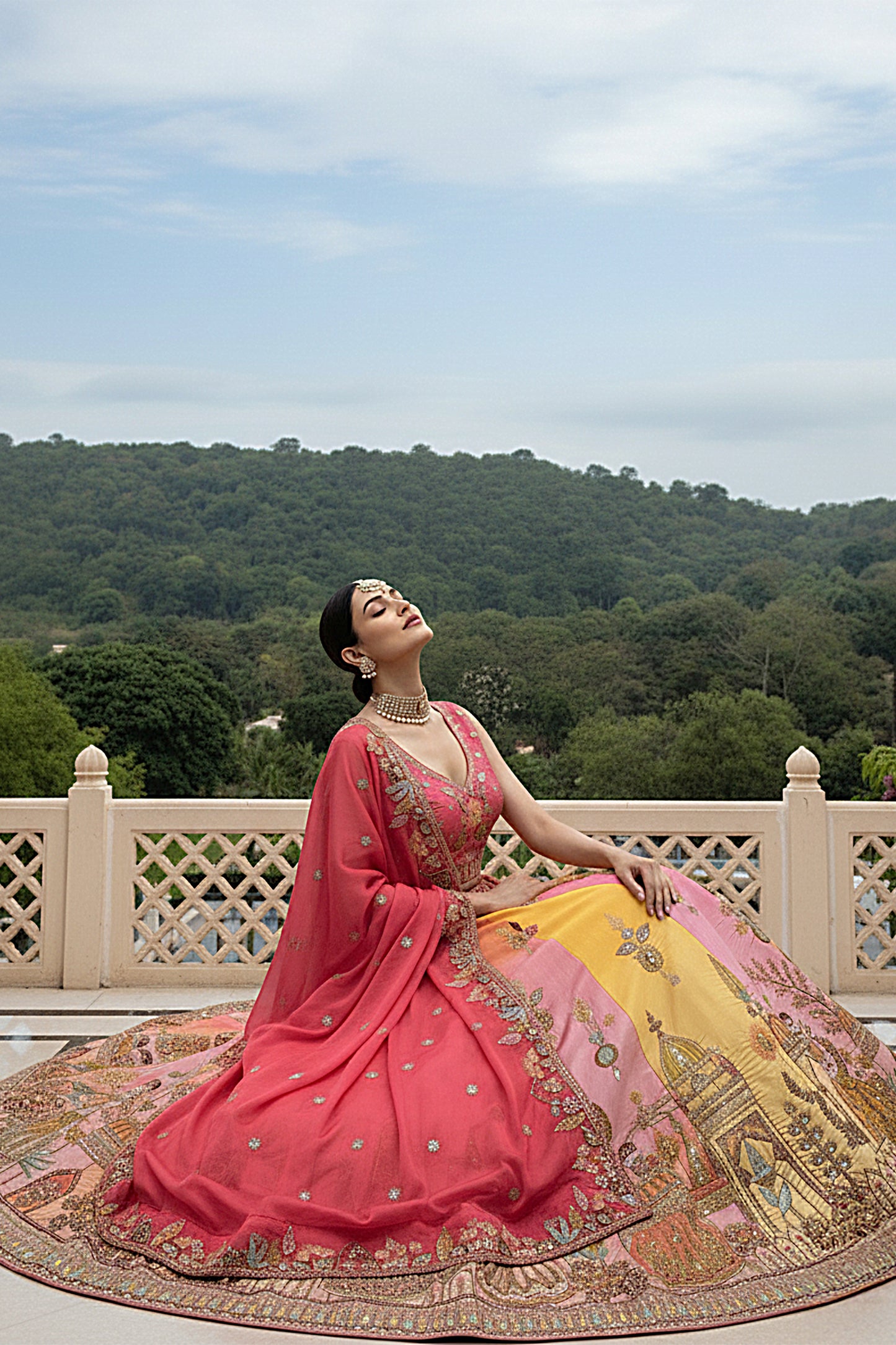 party wear pink lehenga choli full outfit look