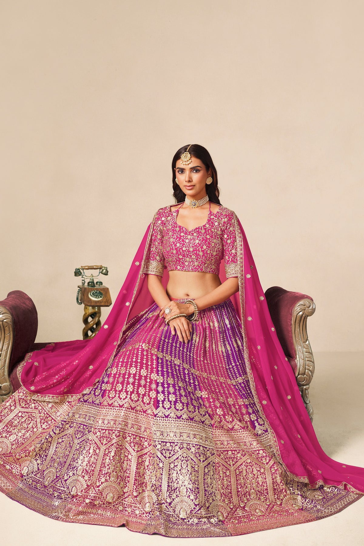 Pink lehenga skirt with matching embroidered blouse