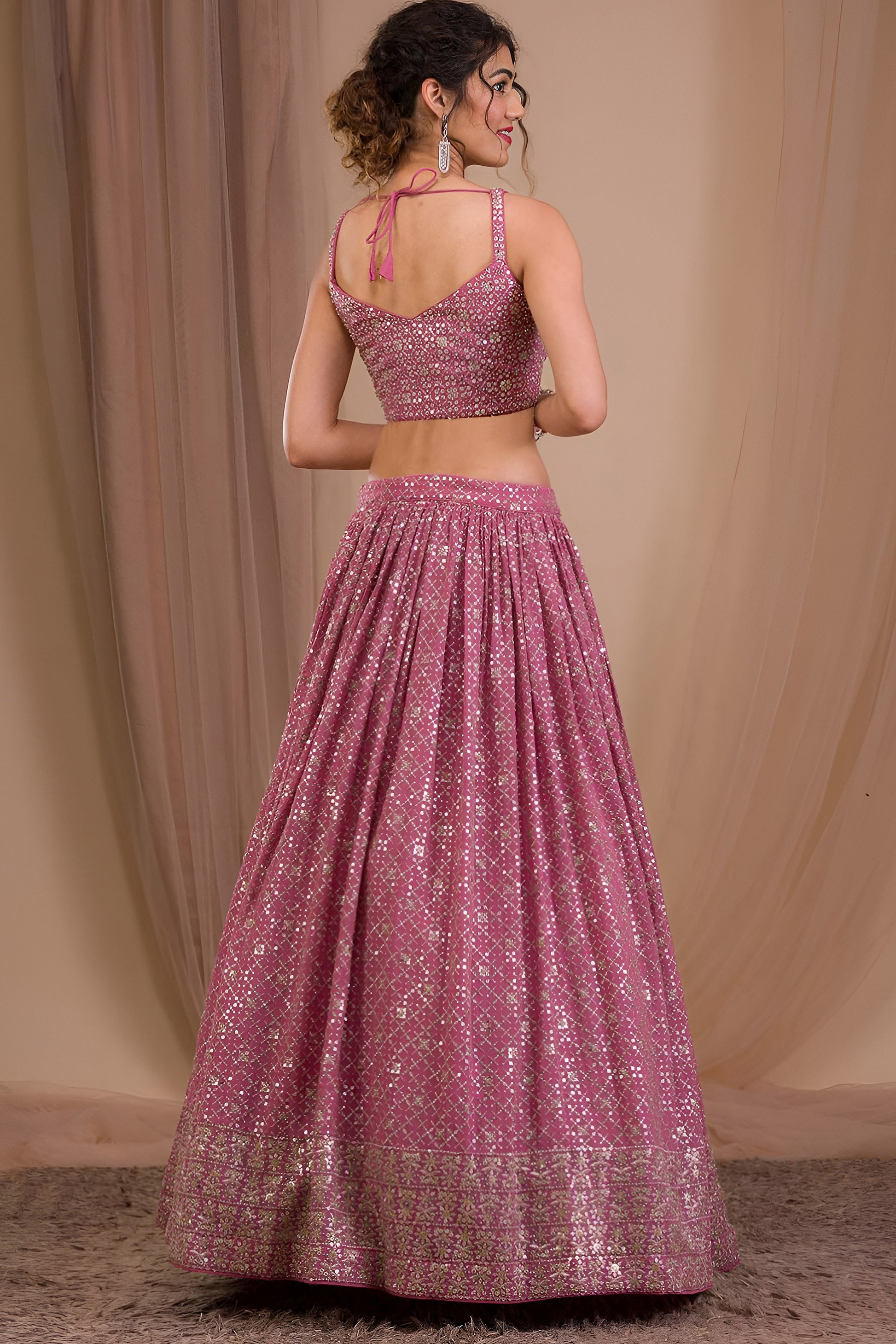 Pink Lehenga Choli with zari and multiple sequins embroidery work