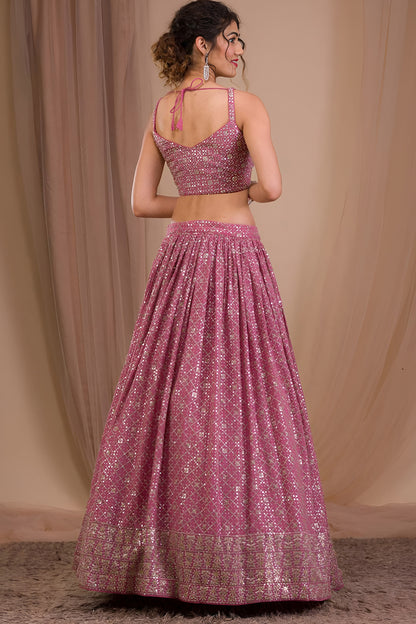 Pink Lehenga Choli with zari and multiple sequins embroidery work