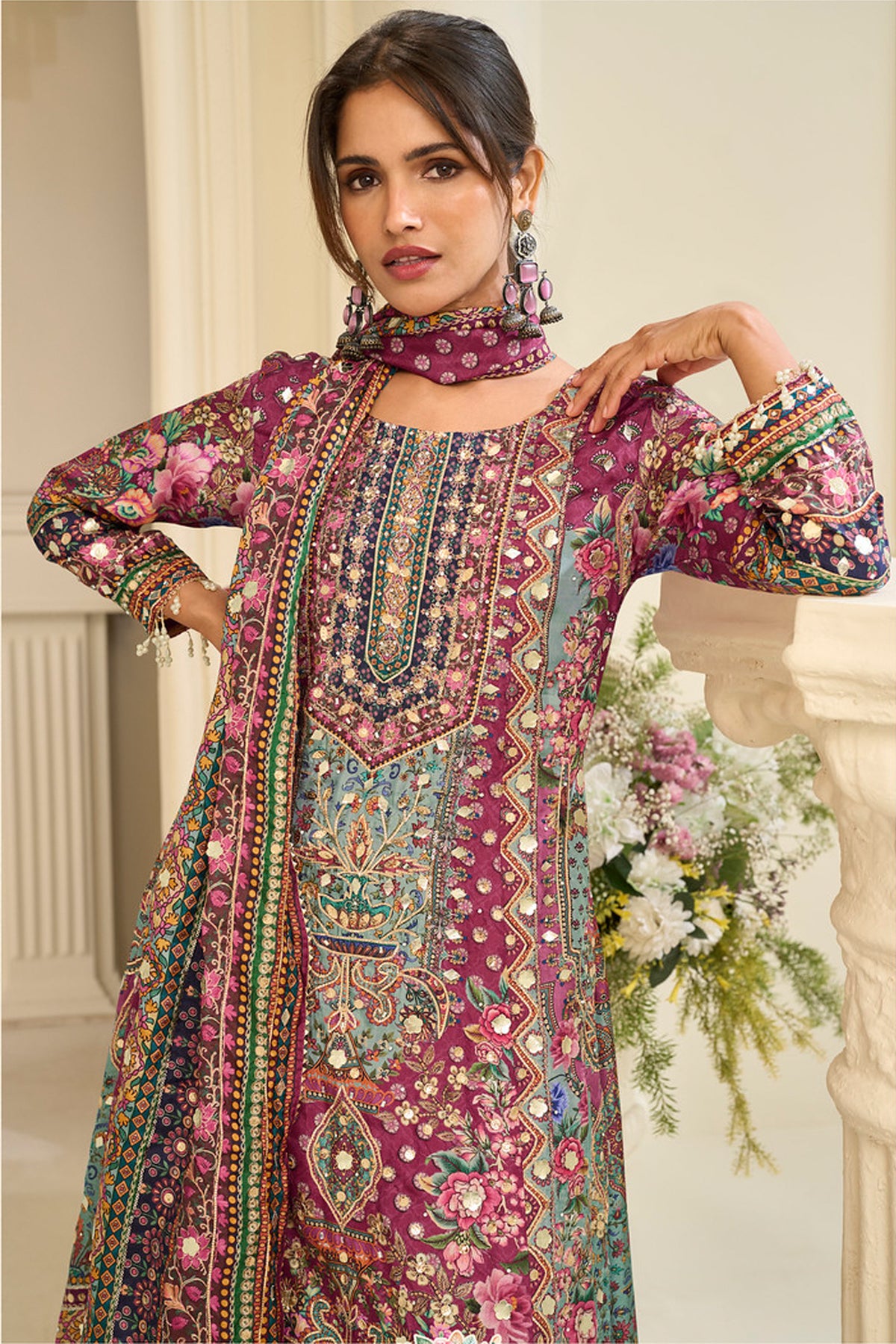 Pink plazzo suit for Diwali celebrations