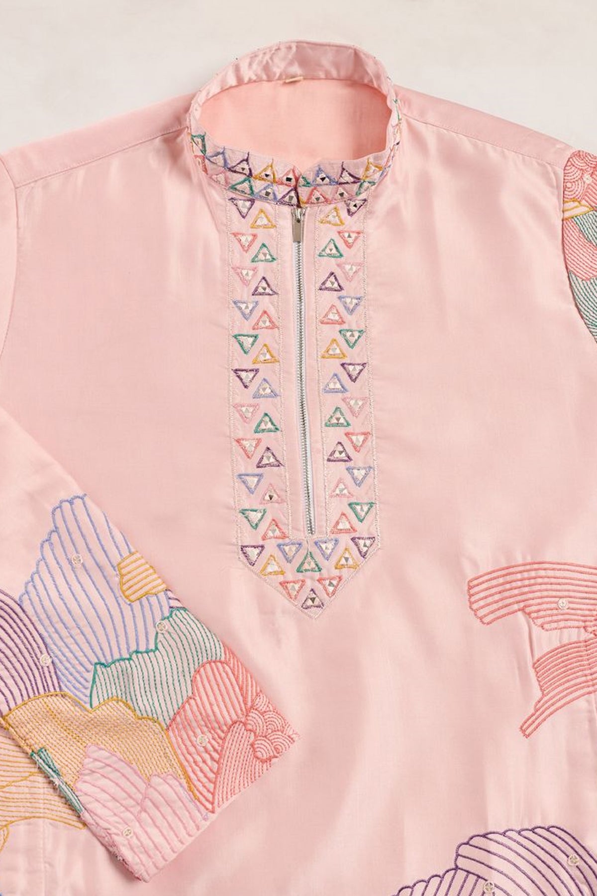 Pink embroidered kurta detail