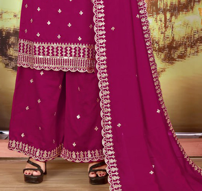 Pink palazzo bottom with matching Fancy Blooming Vichitra dupatta