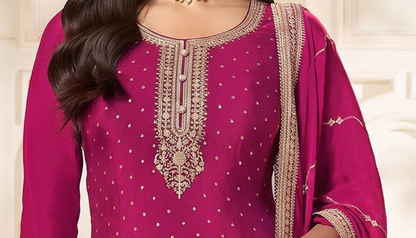 Front view of pink palazzo dress for festive wear