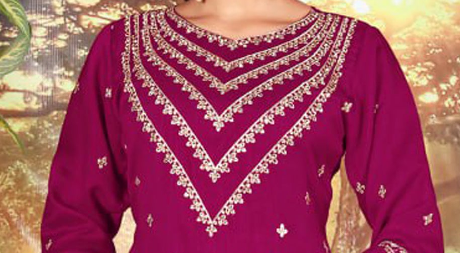 Pink plazzo dress front view with embroidered top and matching dupatta