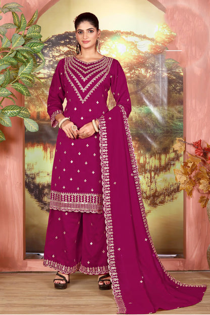 Pink Plazzo Dress with embroidered top and coordinated dupatta