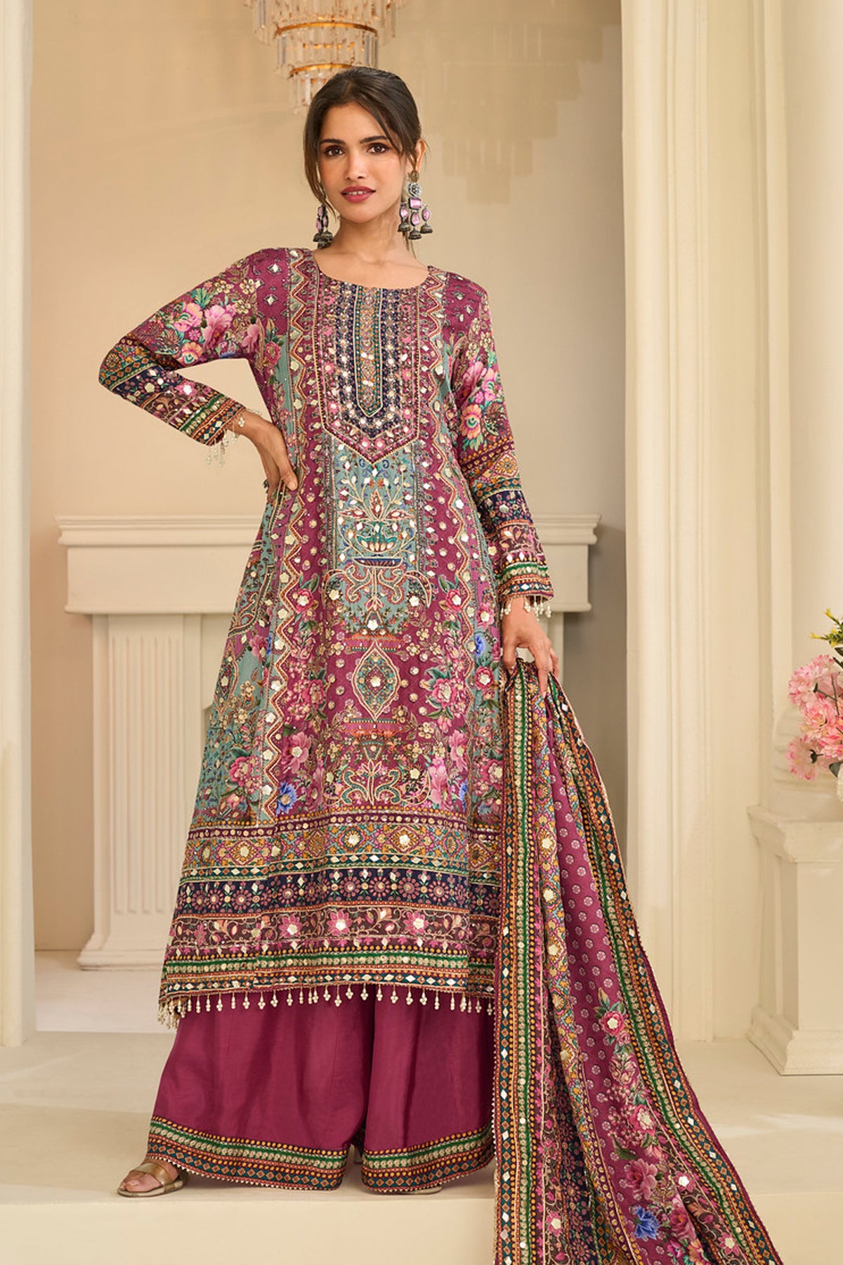 Pink plazzo suit with dupatta front view