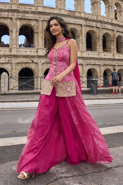 Pink Plazzo Suits for Women with coordinated embroidered dupatta