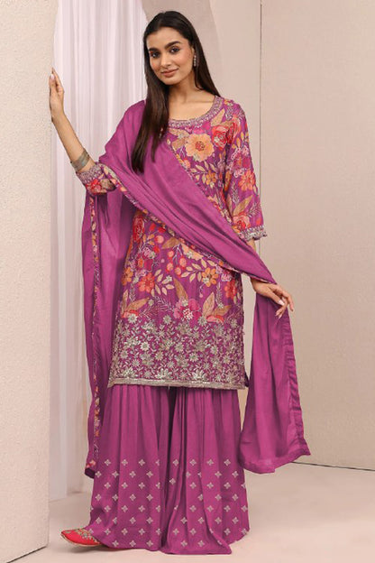 Pink sharara dress front view