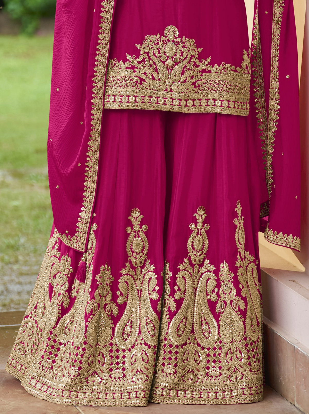 Real Chinon fabric texture on pink sharara outfit
