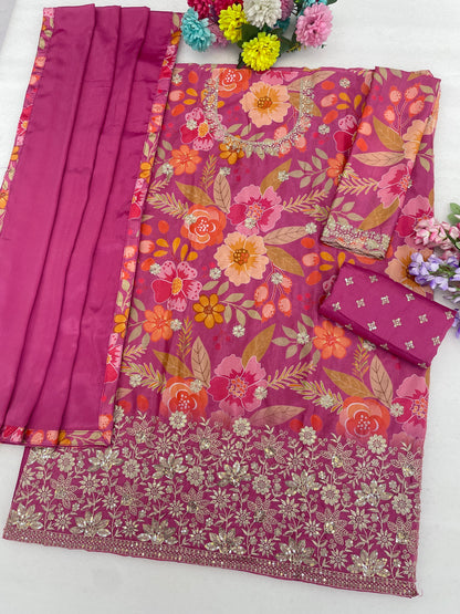 Embroidered hem detail on pink kameez