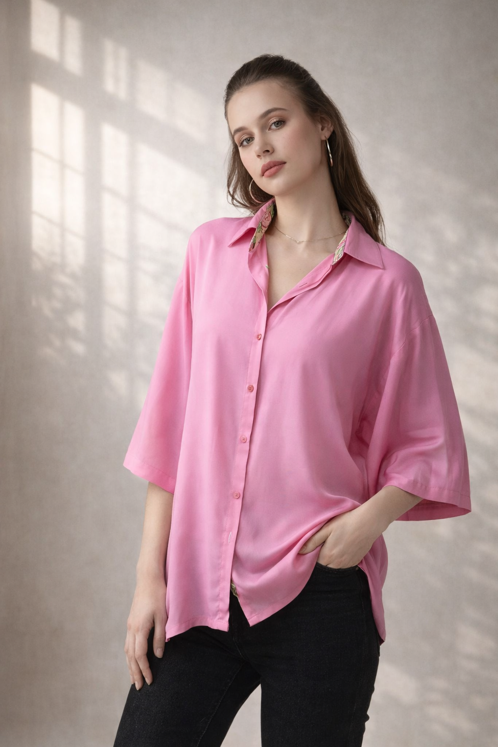 oversized shirt women light pink front view office styling
