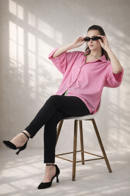 oversized pink shirt women relaxed silhouette front angle