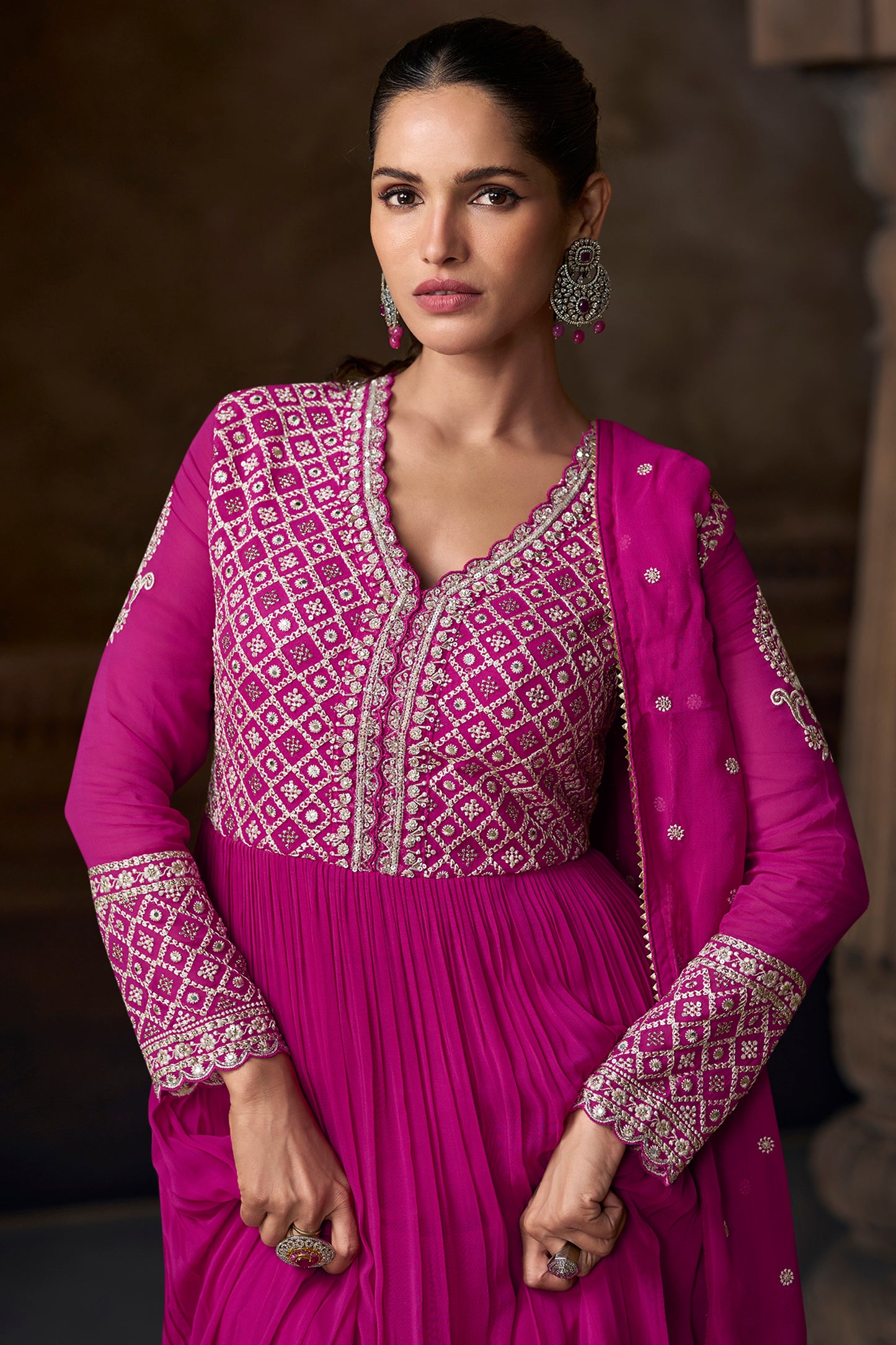 Pink anarkali gown back view simple design