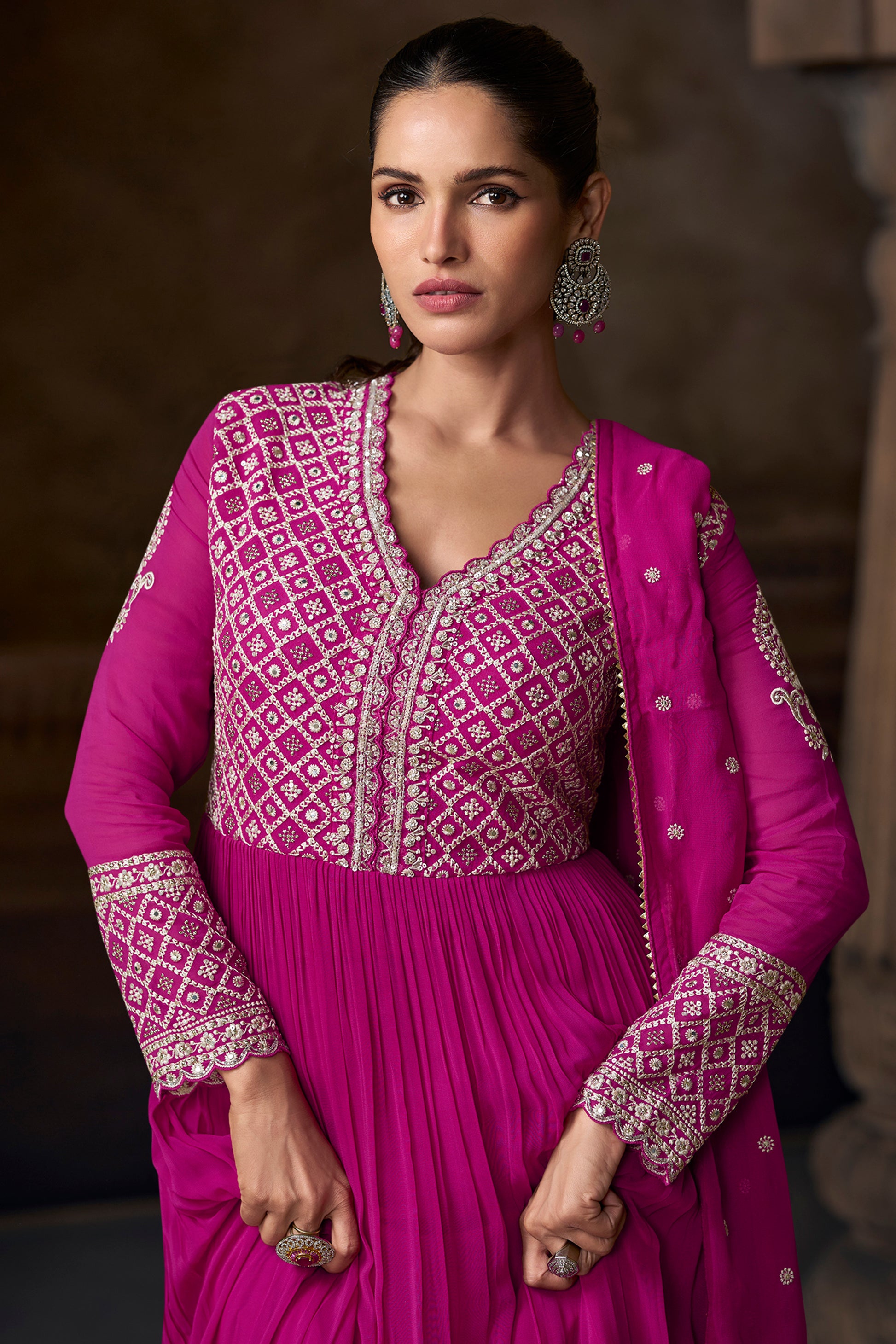 Pink anarkali gown back view simple design