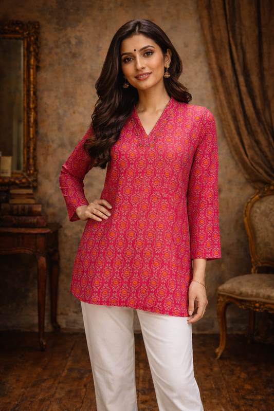 pink women tops front view with digital prints