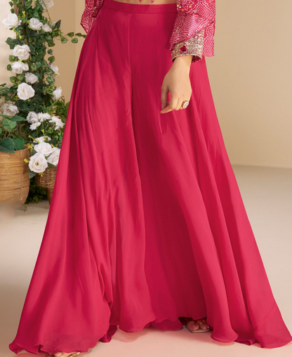 Reception Ethnic Party Wear Chinon Silk Palazzo With Embroidery Shrug