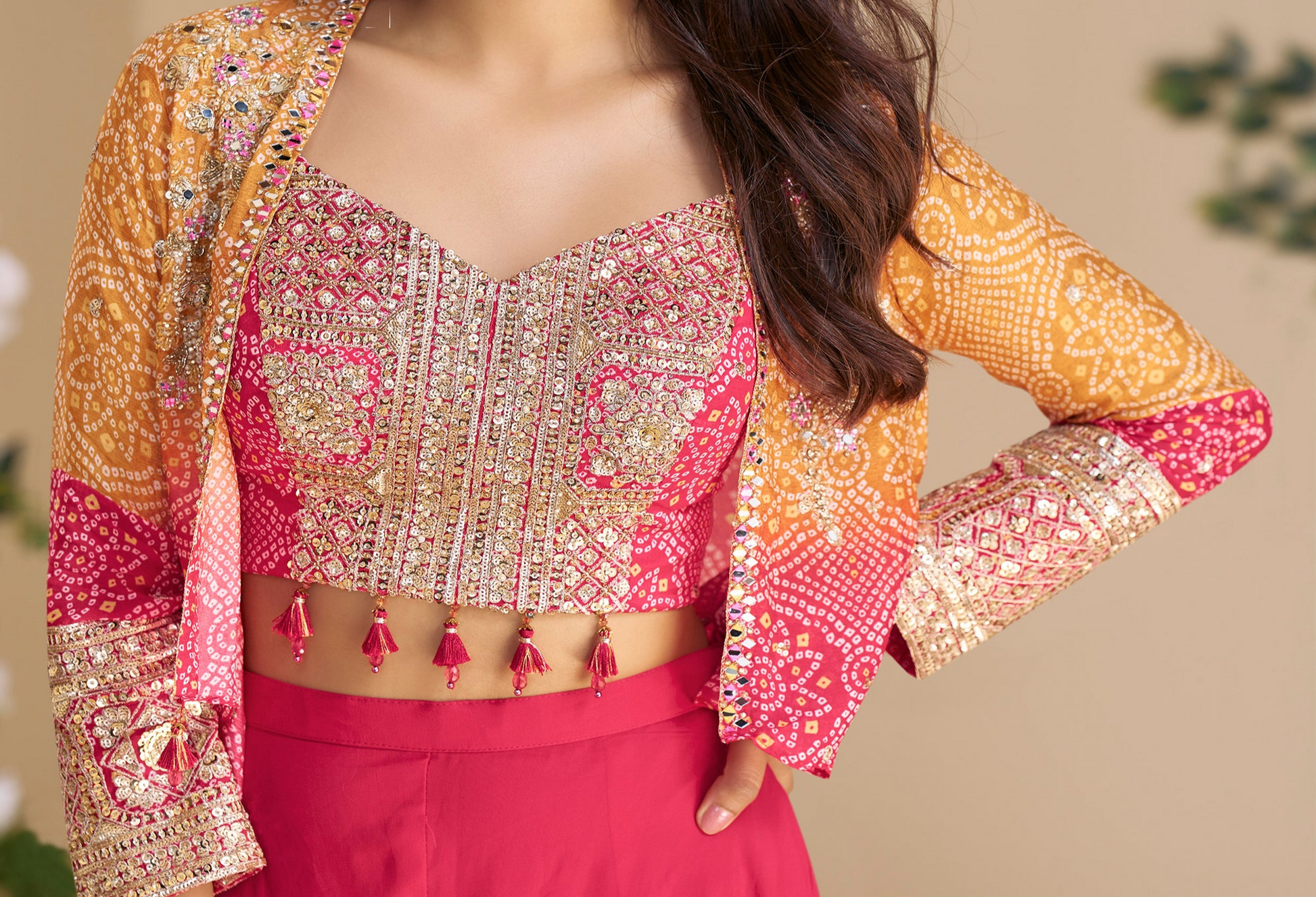 Reception Ethnic Party Wear Chinon Silk Palazzo With Embroidery Shrug