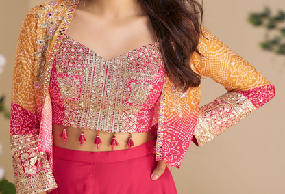 Reception Ethnic Party Wear Chinon Silk Palazzo With Embroidery Shrug