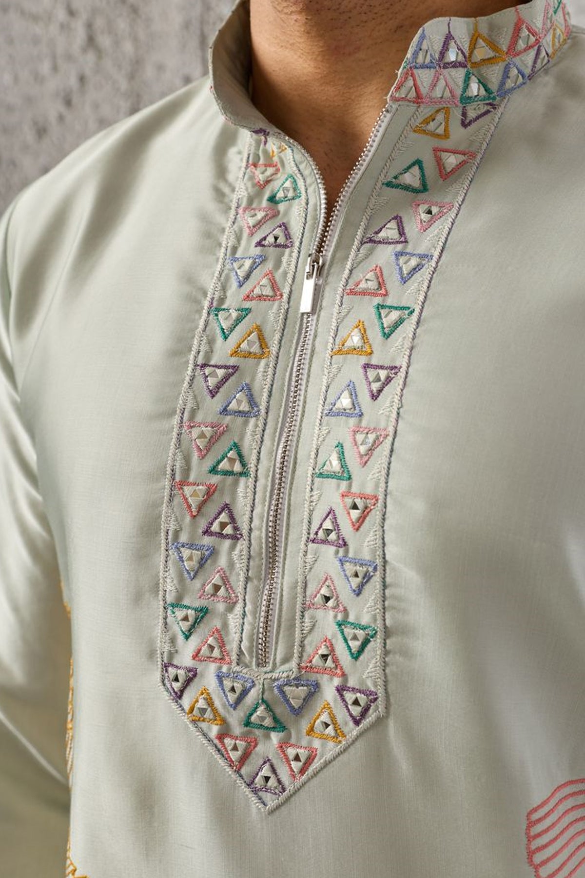 Men's fashion kurta pajama set for wedding wear in pista