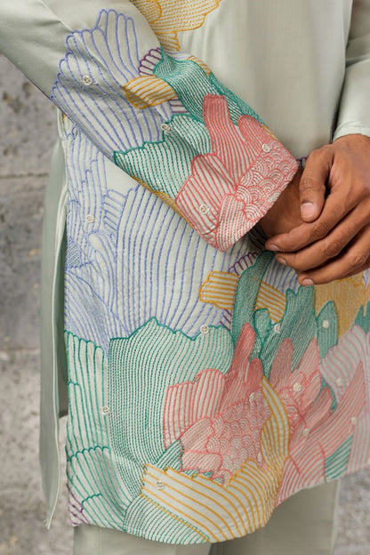 Pista embroidered kurta sleeve detail