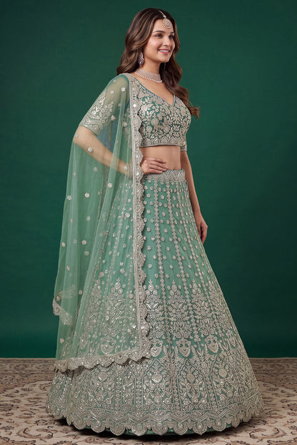 Pistachio green lehenga choli for engagement wear