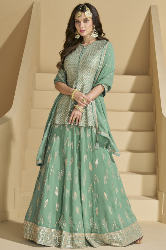 pistachio green lehenga choli full front view wedding outfit